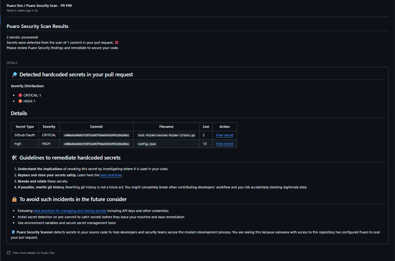 Puaro pull request status check and finding feedback